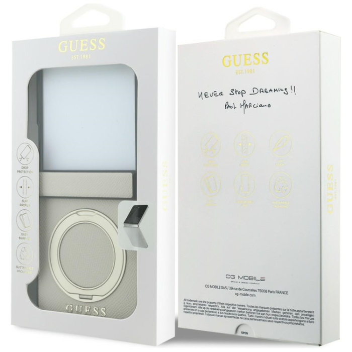Guess - Guess Mobilskal För Galaxy Z Flip 8 MagSafe Ring Stand Grained Classic Logo