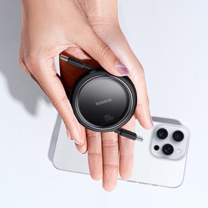 BASEUS - Baseus Retractable Free2Draw Mini USB-C - USB-C 100W 1m - Svart