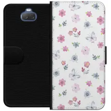 Gustaf - Pl&aring;nboksfodral till Sony Xperia 10 med Blommor och fj&auml;rillar