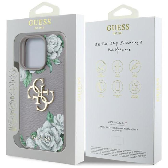 Guess - Guess iPhone 16 Pro Max Mobilskal Grained Roses Big 4G logo
