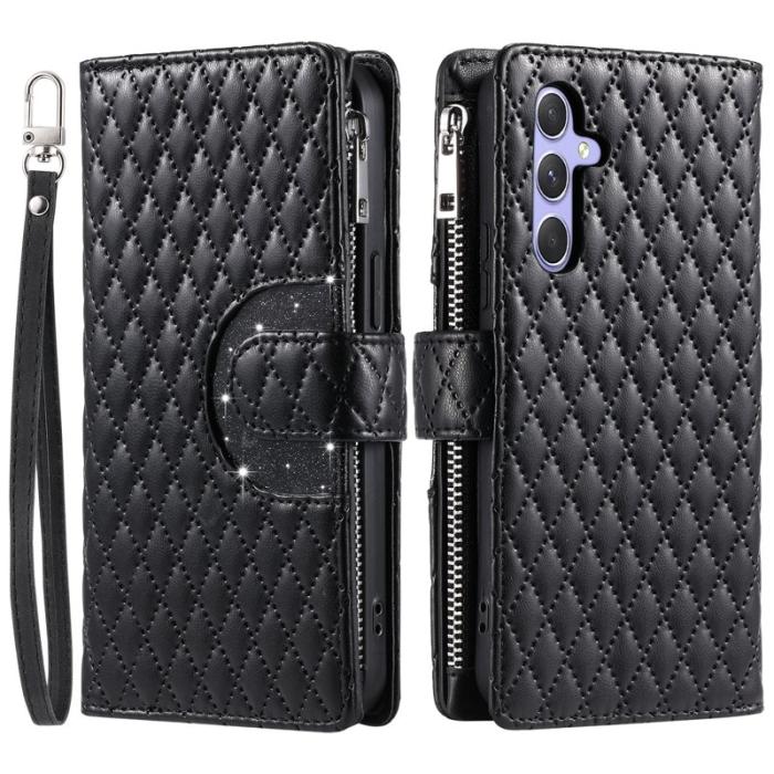 OEM - Samsung Galaxy S26 Plus Skal Glittrande Konstläder Med Dragkedja - Svart