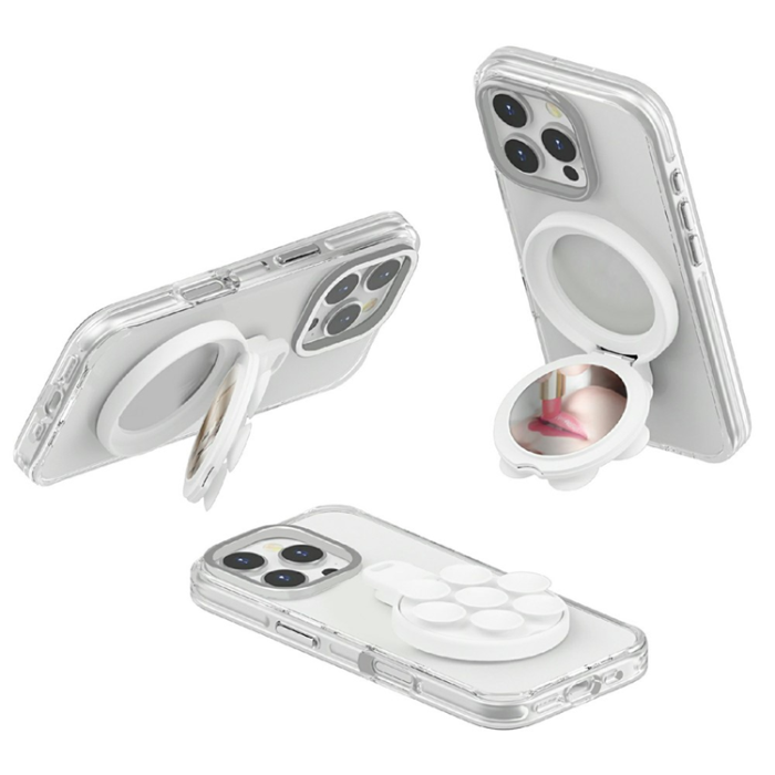 A-One Brand - Spegelstativ För Mobil MagSafe med Silikon Sugkopp Fäste Inbyggd Spegel - Vit