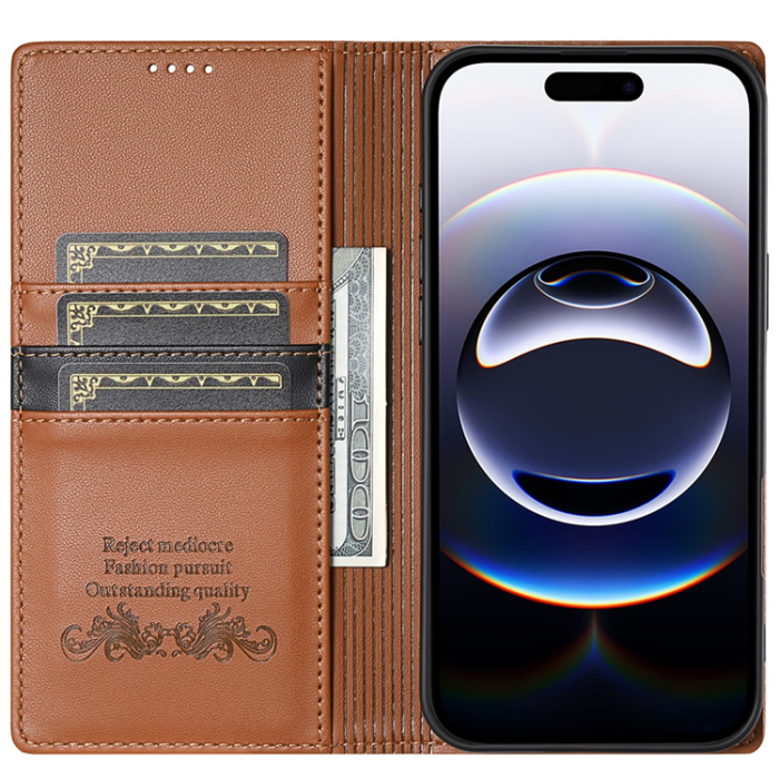 N.BEKUS - N.BEKUS iPhone 17 Plånboksfodral RFID Blocking P3 - Brun