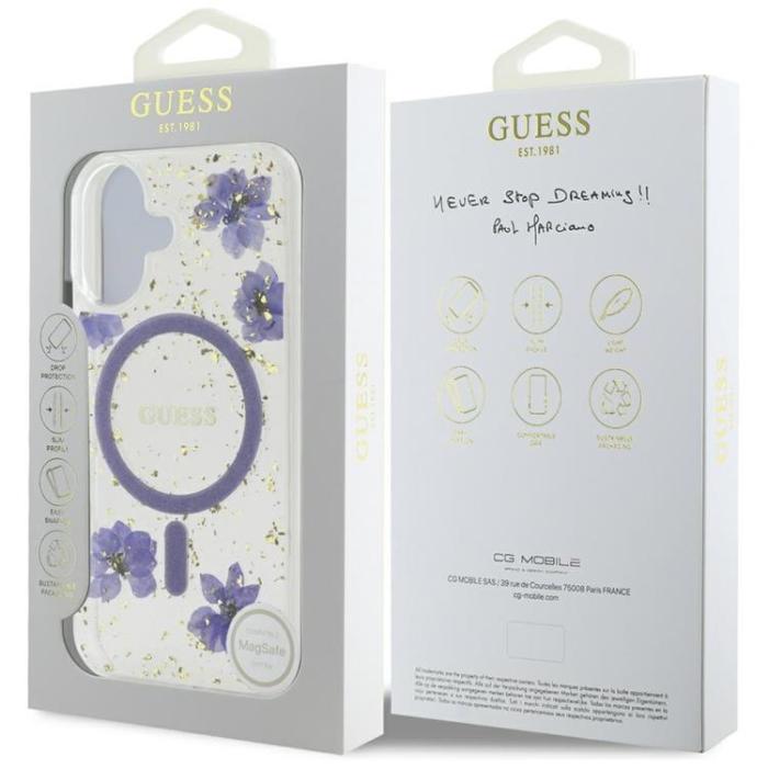 Guess - Guess iPhone 16 Mobilskal MagSafe Resin Flowers - Lila