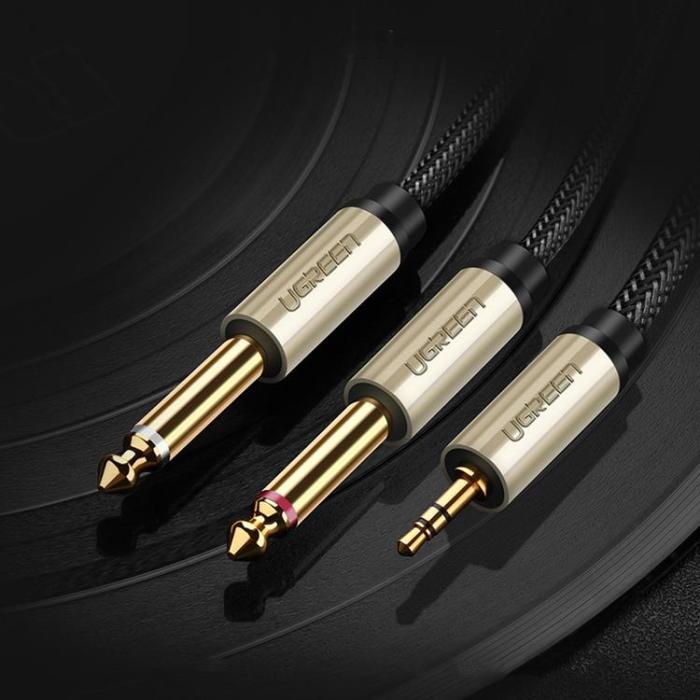 Ugreen - Ugreen Audio Kabel Mini Jack 3.5 mm Till 2 x jack 6.35 mm 1m - Grå