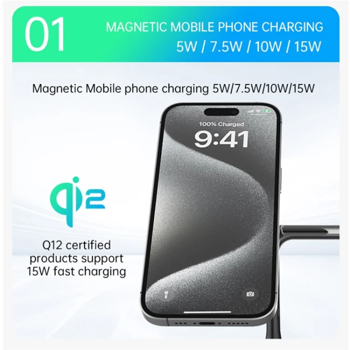 OEM - 3-in-1 Trådlös Laddare Magsafe för Apple & Samsung Qi2 15W