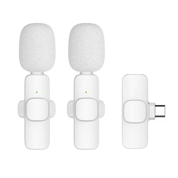 OEM - 2-i-1 Trådlös Lavaliermikrofon USB-C Dubbel K1 - Vit