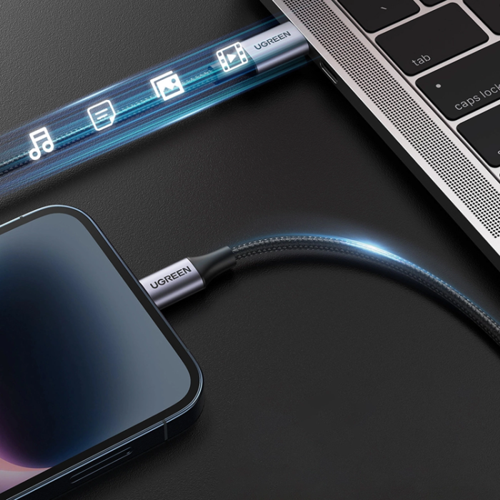 Ugreen - Ugreen Lightning Till USB-C 2.0 1m MFi Kabel - Grå