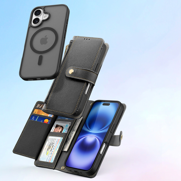 Dux Ducis - Dux Ducis iPhone 16 Plånboksfodral Lawa Läder - Svart