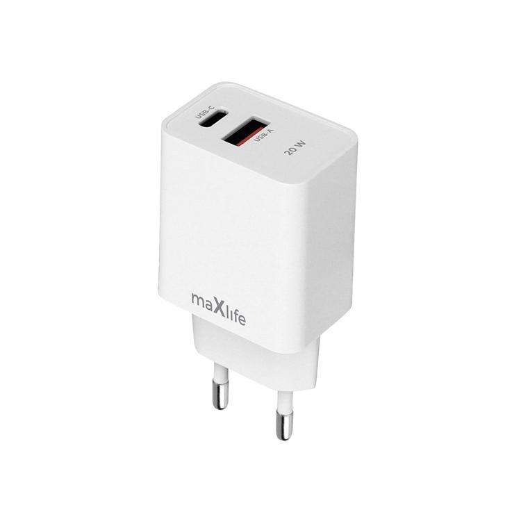 Maxlife Snabbladdare 1xUSB-C 1xUSB-A 20W PD QC MXTC-13-20AC - Vit | 505295 | AlltMobil