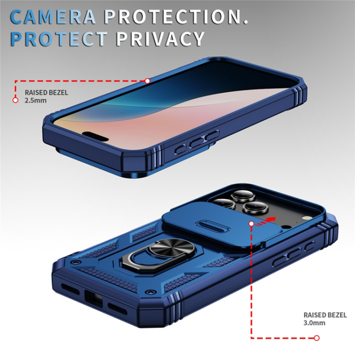 A-One Brand - iPhone 17 Pro Max Mobilskal Slide Camshield Kickstand - Blå
