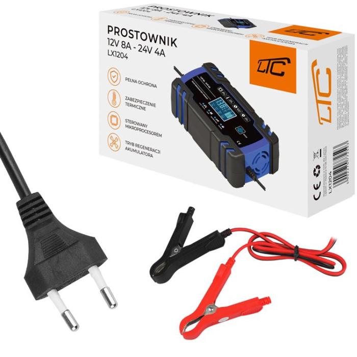 LTC - LTC Starthjälp Automatisk laddare, Mikroprocessorlikriktare 12V 8A - 24V 4A