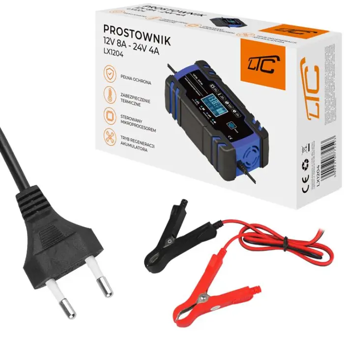 LTC - LTC Starthjälp Automatisk laddare, Mikroprocessorlikriktare 12V 8A - 24V 4A