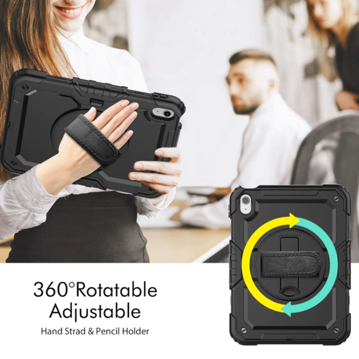 A-One Brand - iPad 10.9 (2022) Skal Shock-Resistant Hybrid med Axelrem - Svart