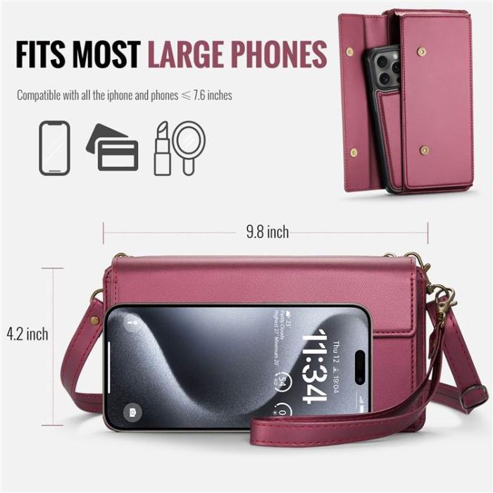 Caseme - CASEME Me20 Crossbody Väska 4.0-7.6'' Läder - VinRöd