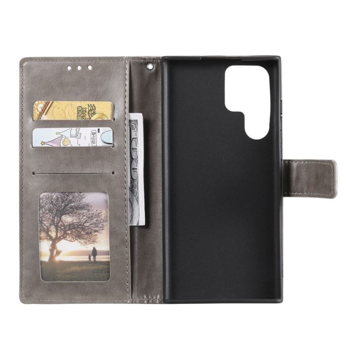 A-One Brand - Galaxy S26 Ultra Plånboksfodral Imprinted Totem Läder - Grå