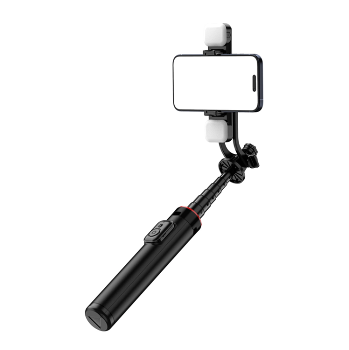 OEM - Selfiestick Teleskopstativ 1.3m Auminiumlegering Med Dubbel Lampa