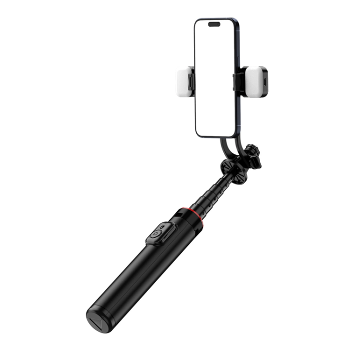 OEM - Selfiestick Teleskopstativ 1.3m Auminiumlegering Med Dubbel Lampa