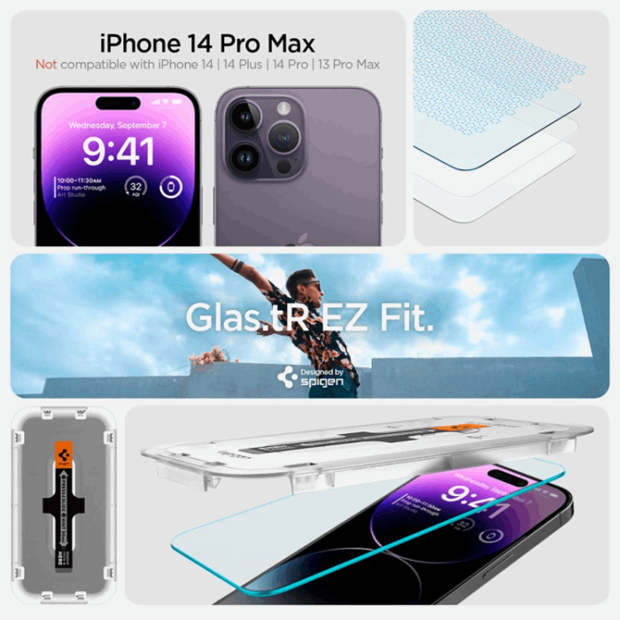 Spigen - Spigen iPhone 14 Pro Härdat Glas Skärmskydd Ez-Fit 2-Pack - Clear