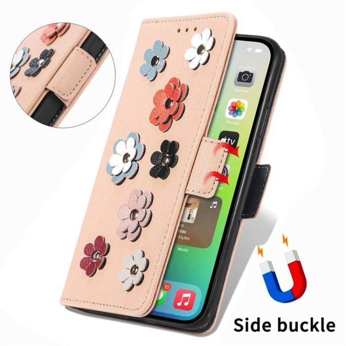 OEM - iPhone 14 Plus Plånboksfodral Flower Decor Magnetic - Khaki