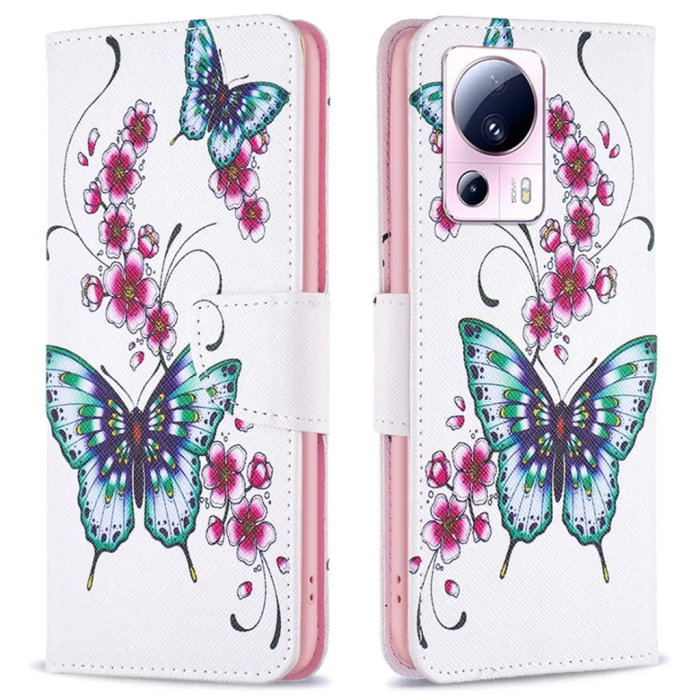 Taltech - Xiaomi 13 Lite 5G Plånboksfodral - Persikablomning och Fjäril