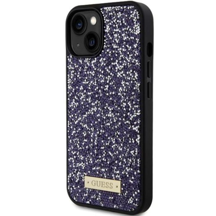 UTGATT1 - Guess iPhone 15 Mobilskal Rhinestone Metal Logo - Lila