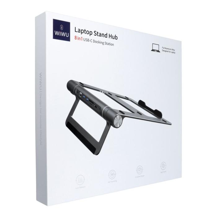WIWU - WiWU Aluminium Laptop Stand Docking Station USB-C*2+USB3.0*2+SD/TF+RJ45+HDMI