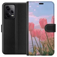 iSecrets - Pl&aring;nboksfodral till Xiaomi Redmi Note 12 Pro med Rosa Tulpaner