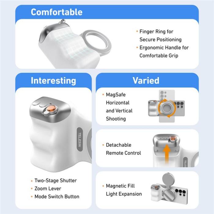 A-One Brand - TELESIN Magsafe Kameragrepp Mobilhållare för Fotografering, MFI-Certifierad