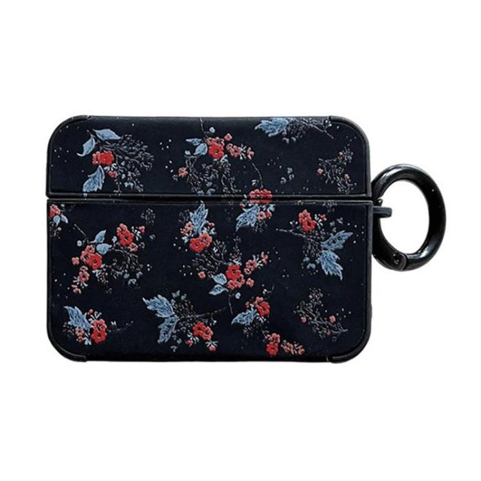 OEM - Airpods Pro 2 Skal TPU Läder Floral - Svart/Blå