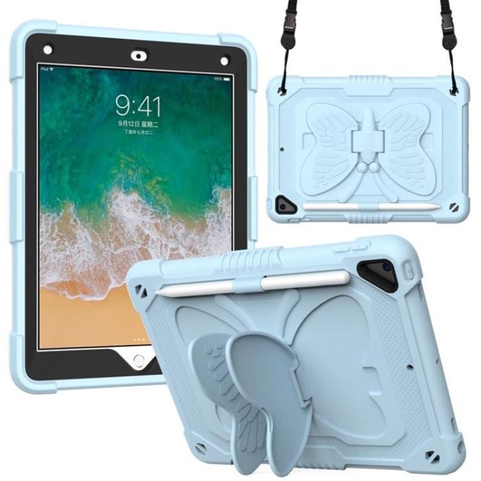 UTGATT1 - iPad 9.7 (2017/2018/Air/Air2) Skal Butterfly Hybrid med Axelrem - Blå
