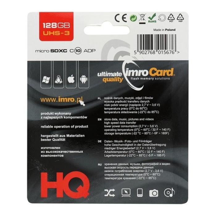 Imro - Imro Minneskort MicroSD 128GB Med Adapter UHS 3