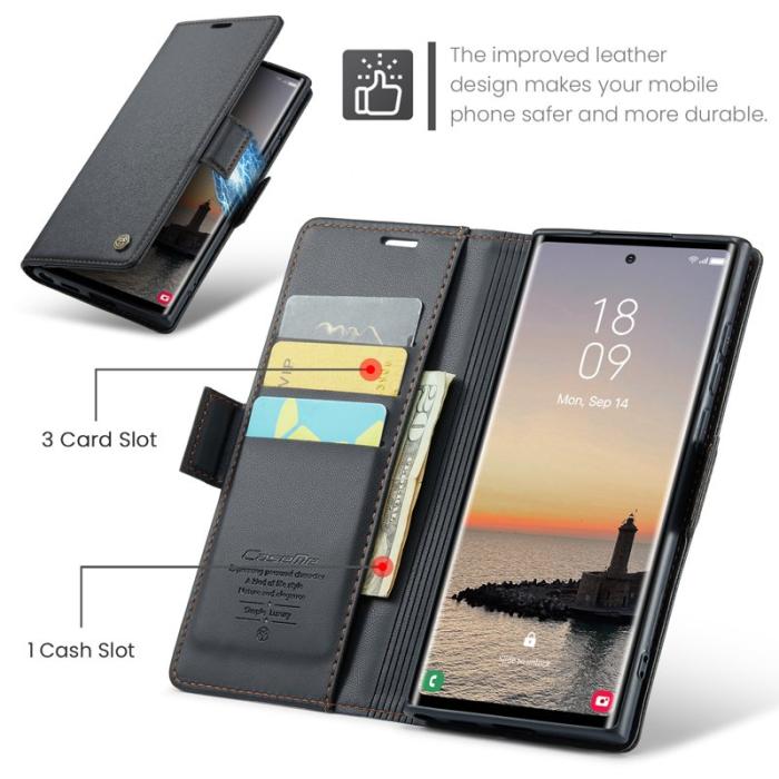 Caseme - CASEME Samsung Galaxy S25 Ultra Plånboksfodral Konstläder RFID-Skydd Svart