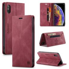 AUTSPACE - AUTSPACE A01 Pl&aring;nboksfodral i Konstl&auml;der f&ouml;r iPhone XS Max - R&ouml;d