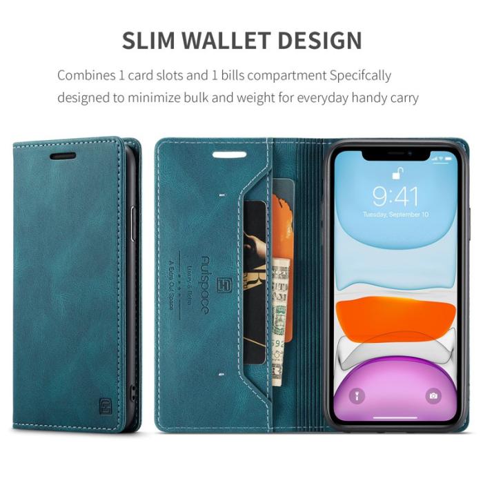 AUTSPACE - AUTSPACE A01 Plånboksfodral i Konstläder för iPhone 11 - Blå
