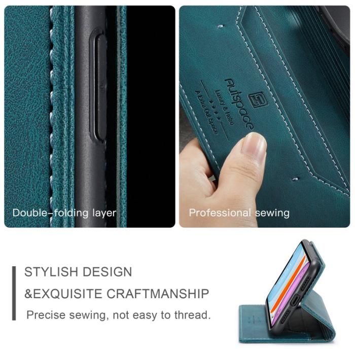 AUTSPACE - AUTSPACE A01 Plånboksfodral i Konstläder för iPhone 11 - Blå