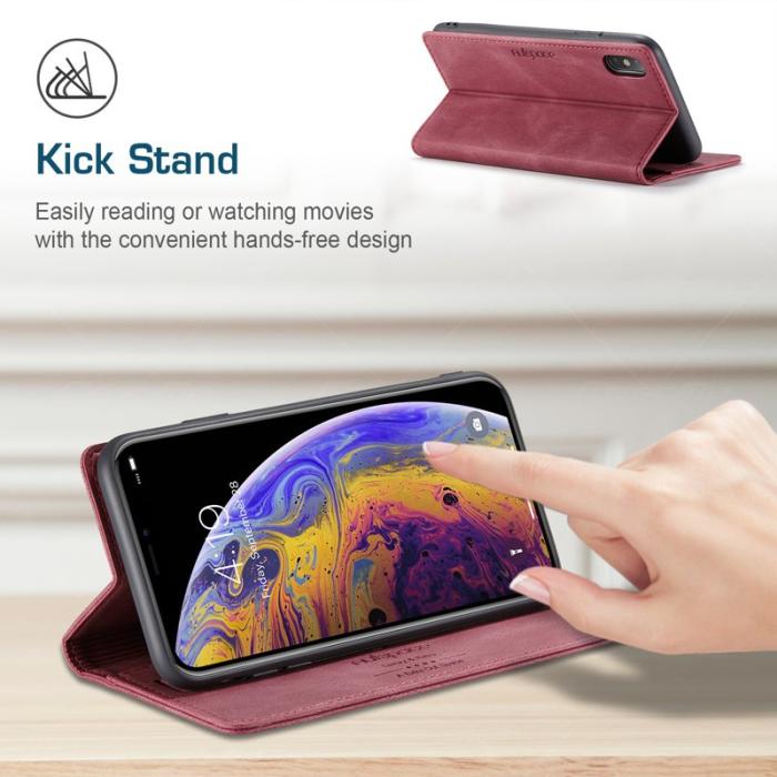 AUTSPACE - AUTSPACE A01 Plånboksfodral i Konstläder för iPhone XS Max - Röd