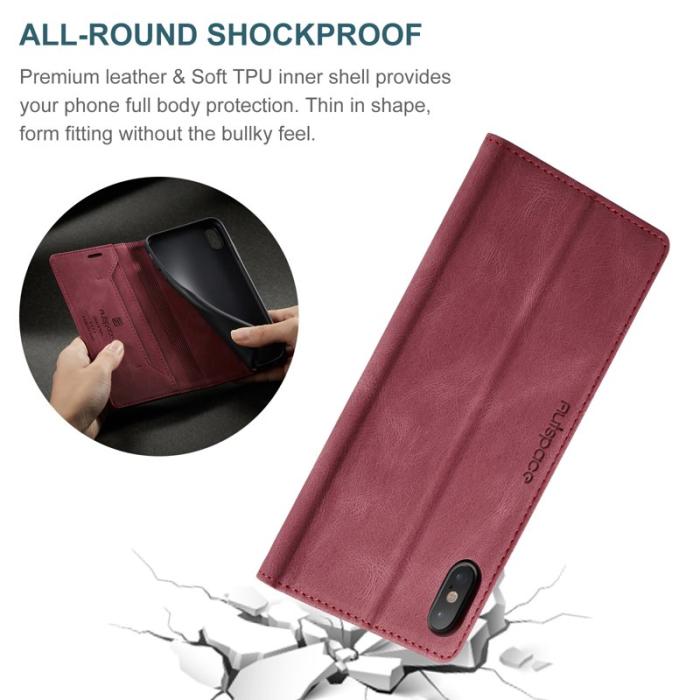 AUTSPACE - AUTSPACE A01 Plånboksfodral i Konstläder för iPhone XS Max - Röd