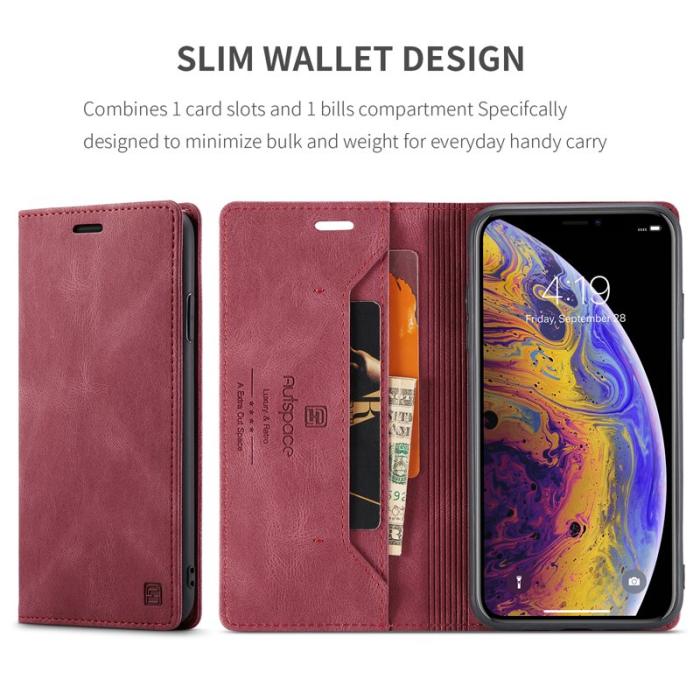 AUTSPACE - AUTSPACE A01 Plånboksfodral i Konstläder för iPhone XS Max - Röd