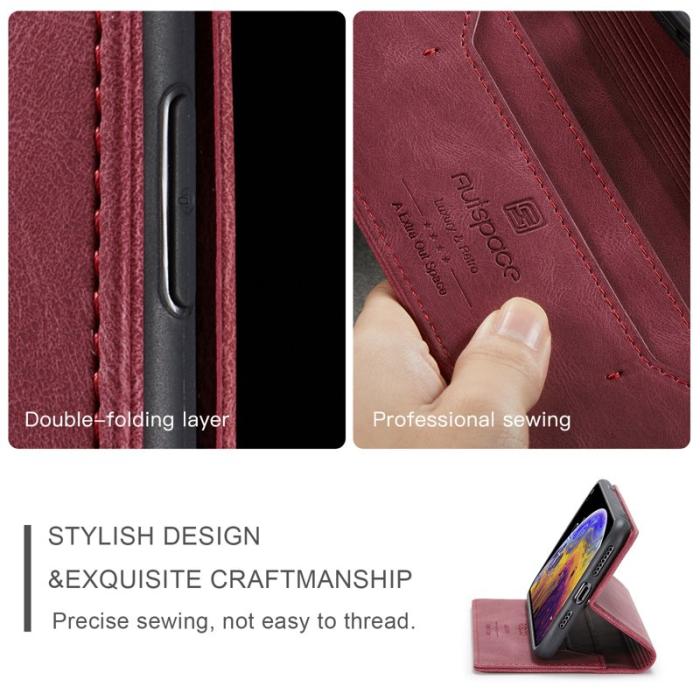 AUTSPACE - AUTSPACE A01 Plånboksfodral i Konstläder för iPhone XS Max - Röd