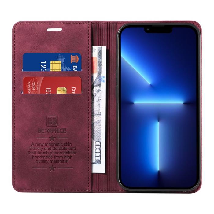 BETOPNICE - BETOPNICE 003 Plånboksfodral för iPhone 13 Pro - RFID Blocker Konstläder - Röd