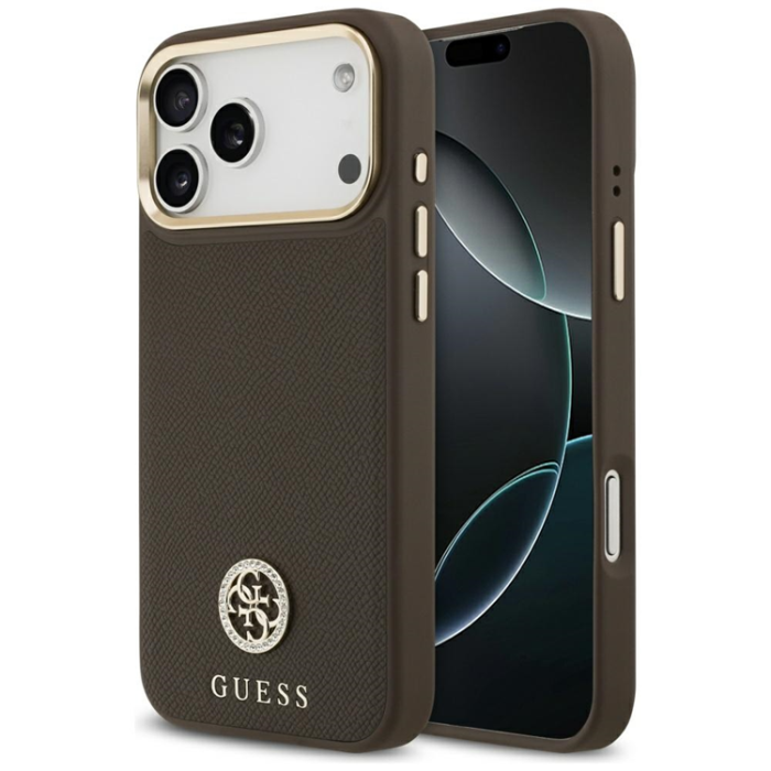 Guess - Guess iPhone 17 Pro Mobilskal Magsafe Grained Strass Logo - Brun