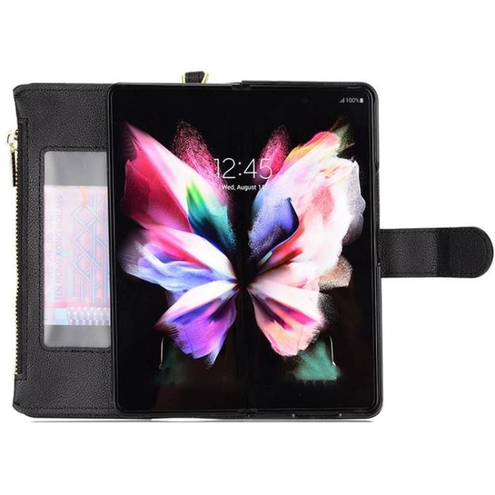 A-One Brand - Galaxy Z Fold 4 Plånboksfodral Zipper Magnetic - Svart