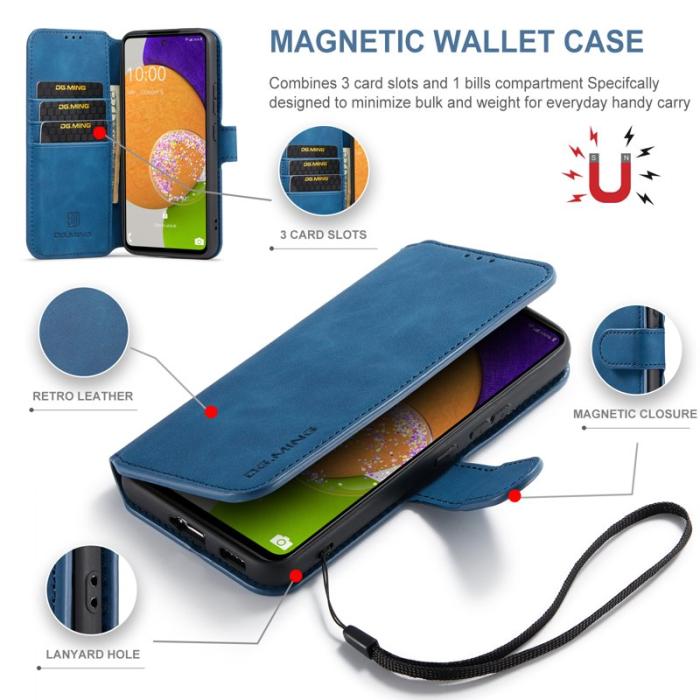 DG.MING - DG.MING Stand Wallet Mobilskal Retro KonstLäder Samsung Galaxy A53 5G Blå