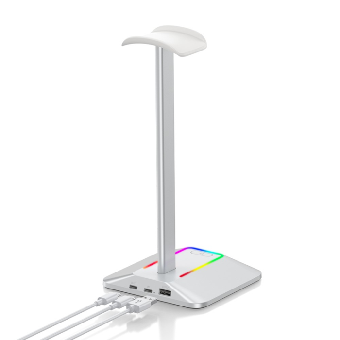 A-One Brand - NEW BEE RGB-Ljus Hörlursställ med USB, Typ-C Expansionshub Z8 - Silver