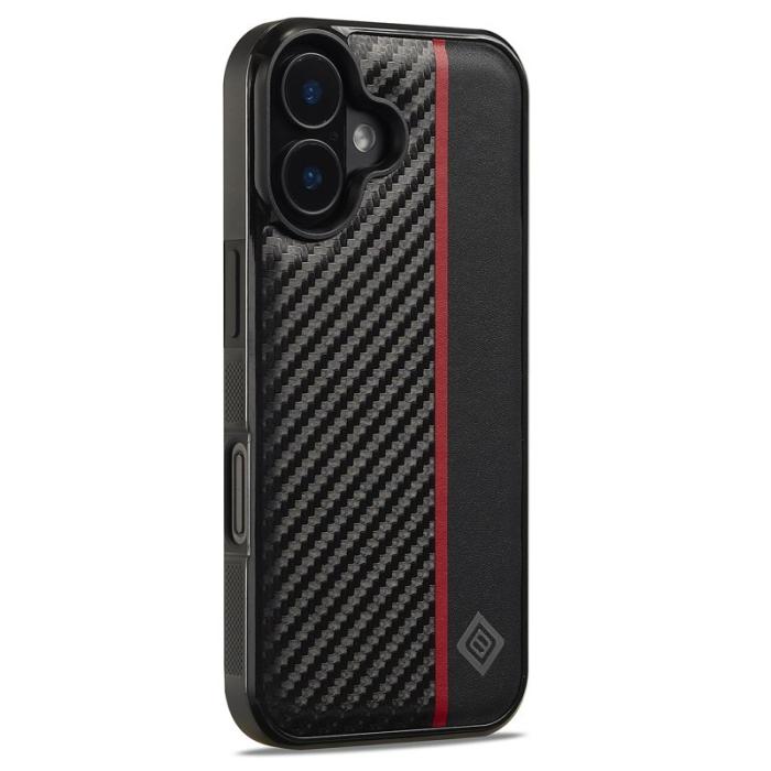 LC.imeeke - LC.IMEEKE iPhone 16 Plus Fodral i Kolfiber-Läder - Svart