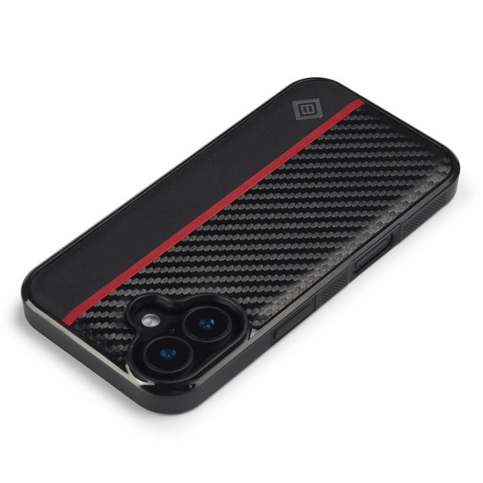 LC.imeeke - LC.IMEEKE iPhone 16 Plus Fodral i Kolfiber-Läder - Svart