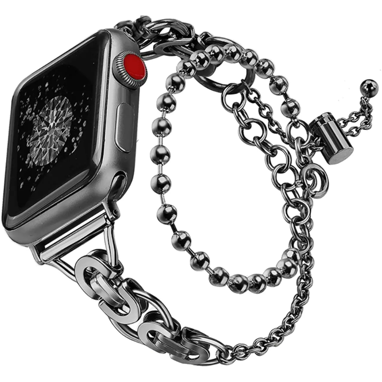 Apple Watch 2/3/4/5/6/7/SE (42/44/45mm) Armband Metal Pearls - Svart | 5123 | AlltMobil