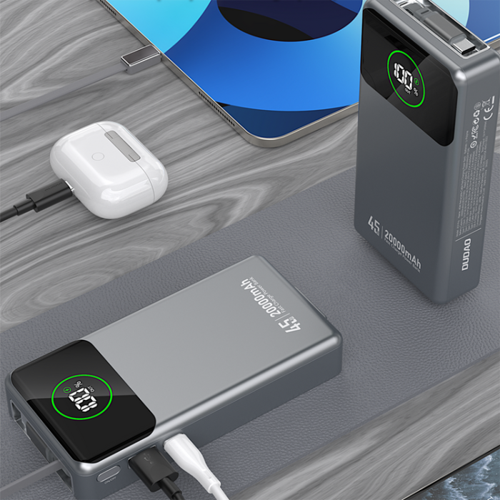 Dudao - Dudao Powerbank 20000mAh 45W med Inbyggda Utdragbar USB-C Kabel K31 Pro - Grå