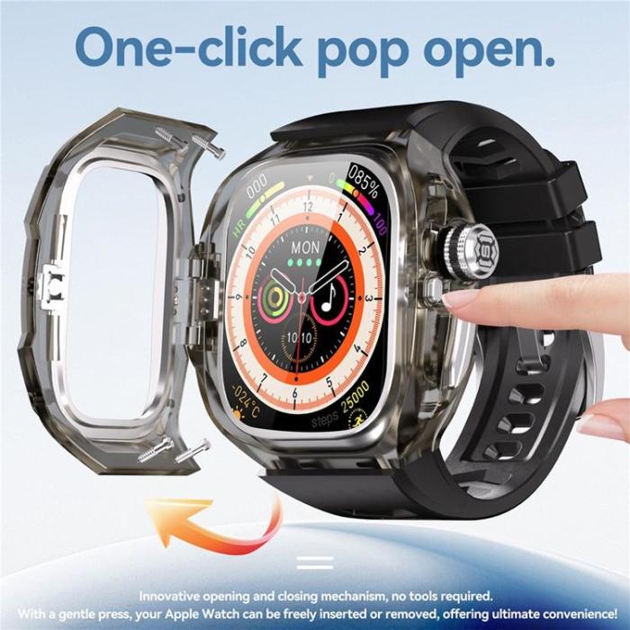 A-One Brand - Armband För Apple Watch Ultra 1/2/3 (49mm) Silikon med Skal - Svart/Stål